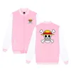 Novo Japão Anime Uma peça Jaqueta de Beisebol Casaco Rosa Hoodie Monki Jaqueta Luffy Suéter Pullover Streetwear Trafalgar Oversize X0710