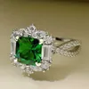 Womens Rings Crystal Full diamond group set ring artificial emerald fashion wear fire bright Lady Cluster styles Band