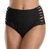 Women's Swimwear Summer Women Lady Solid Bikini Bottom Thong Sportwear High Waisted Lace Up Hollow Bathing 2021 Est Beach Wear 2XL