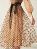 Старинные элегантные сетки пэчворк MIDI платье женщин в горошек плиссированные шнуры струйки плюс платья размера летняя вечеринка Vestidos 210421