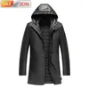 Mäns Läder Faux 2021 Äkta män Real Sheepskin Coat Höst Vinter Mens Down Jacket Hooded Blouson Cuir 1A0A B21295