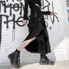 Harajuku Punk Style Jupes Femmes Taille Haute Boucle d'épissage Jupe gothique irrégulière Noir Mode Streetwear Librement réglable 210619