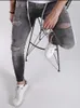 Blue Grey Tight Ripped Jeans Men Slim Foot Zipper Side Stripe Denim Male Stretchy Lace-Up Pencil Pants Street Knee Hole Trousers X0621