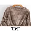 Traf Women Sweet Fashion met ruches trim Controle bijgesneden blouse vintage lange mouw button-up vrouwelijke shirts chic tops 210415