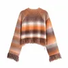 Женские свитера LPNVVS 2022 Zar Sweater Round Neck Short Pullover Color Matching Tassel Y2K Western Style Horn Sleeve Top PL963