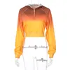 Kvinnor Tröjor Fall Vinter Mode All-Match Beskurna Outfits Pullovers Streetwear 2021 Kvinnor Långärmad Orange Skriv ut