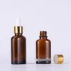 Flat Essential Oil Dropper Bottles Amber Cosmetic Pipette Container 10ml 20ml 30ml 50ml with Gold Lids