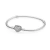 925 Sterling Silver Moments Pave Heart Clasp Snake Chain Bracelet Fits For European Pandora Bracelets Charms and Beads