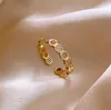 Coréia estilo hexágono zircão anéis ajustável cor de abertura de cor de ouro oco design de festa de anel geométrico