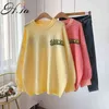 Pulls d'hiver pour femmes surdimensionnées à rayures jaunes roses lettres mignonnes imprimées pull tricoté décontracté 210430