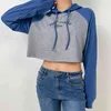 Dorywczo list Drukuj Patchwork Z Długim Rękawem Z Kapturem Dla Dziewczyn Harajuku Grube Pullover Kobiet Bluza Jesień Crop Y2K Topy 210415