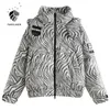 Fansilanen Zebra Print Gestreepte korte donzen jas Dames Waterdicht Oversize Puffer Winter Jas Vrouw Groen Licht Parka 210607