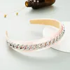 Elegant Metal Chain Wide Side Headband for Woman Fashion Sparkly Rhinestone Solid Color Fabric Hairband Female Party Hair Accessories