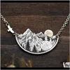 Pendant Necklaces & Pendants Drop Delivery 2021 Retro Sier Adventure Awaits Sun Mountain Landscape Necklace Pine Tree Wanderlust Jewelry Kqqk