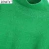 Zevity Women Simply Mock Neck Solid Green Color Casual Knitting Sweter Kobiet Chic Podstawowy Długi Rękaw Swetry Marka Topy SW900 211217