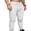 Män Casual Solid Färgfickor Midja Drawstring Ankel Tied Skinny Cargo Pants Y0811