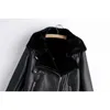 ファッション女性のファックスラムウールの毛皮のジャケット冬の女性厚いPUアウタークールな女性ジッパースーツモトガールズ210430