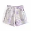 Kvinnor Sommar Fashion Denim Shorts Tie Dye Za Knappar Fickor Vintage Casual Kvinna Street Botton Kläder 210513