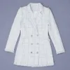 Mujeres pasarela moda sexy manga larga doble botonadura invierno celebridad blanco blazer abrigo diseñador prendas de vestir chaqueta 210527