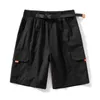 Summer Men's Orange Pocket Cargo Shorts Baggy Cotton Linen Breathable s Jogger Beach Short Belt Pants 8XL 210716