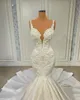2022 Arabski Plus Size Aso Ebi Mermaid Seksowna luksusowa ślub spaghetti koronkowe koraliki suknie ślubne sukienka ZJ334