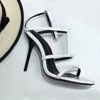 Sandały damskie obcasy buty designerskie moda w 100% skórzana taniec buty nowy seksowne super 10cm dama metalowy pasek metalowy pasek butów na obcasie rozmiar 35-40-41 z pudełkiem