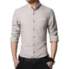 Fashion Casual Men Shirt Long Sleeve Mandarin Collar Slim Fit Korean Business s Dress s Clothes M-5XL 210721