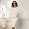 Batwing Sleeve Oversized Bodycon Midi Sweater Klänning Kvinnor Höst Vinter Stickad Vintage Vit Casual Office Dress 210415