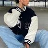 2021 가을 대형 야구 자켓 여성 패션 가죽 긴 소매 패치 워크 인쇄 Streetwear Varsity Bomber Jacket