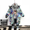 Nouvelles vestes d'hiver à capuche pour garçons filles vêtements Graffiti camouflage Parkas pour adolescents épais long manteau enfants vêtements snowsuit H0909