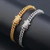 Hip Hop Micro Paved Cubic Zirconia Bling Iced Out 9mm Cuban Link Chain Bangle Bracelet For Men Women Unisex Rapper Jewelry Link,