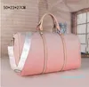 2021 High quality gradient color fashion travel bag big flower men women duffle leather luggage handbags large capacity sport 50cm