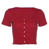 Froidol Harajuku tricoté bouton t-shirt femmes été Slim Crop ops Chic Streetwear violet pour noir-chemise hauts 210427