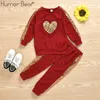 Humor Bear FashionNuovi bambini di autunno Neonate che coprono gli insiemi T-shirt con paillettes amore a maniche lunghe + pantaloni 2 pezzi Vestiti per bambini in cotone X0902