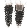 Cheveux malaisiens 4x4 Lace Closure Deep Wave Middle Three Free Part Curly Human Hair Top Closures