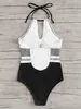 Sexig kvinnlig baddräkt hög nacke bikini cutout baddräkt plus storlek badkläder kvinnor monokini sommar strand xl 210520