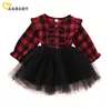 1-6Y Toddler Kid Baby Girls Plaid Red Dress Long Sleeve Tulle Tutu Xmas Party Dresses For Children Clothing 210515