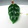 Colar esculpido amuleto jadeita charme chinês homens jade presentes para moda folha verde pingente mulheres jóias mão natural