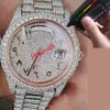 デザイナーの時計は、ダイヤモンドの男性がテストを通過するのを見ることができます贅沢なローズゴールドミックスシルバーフルアイスアウトウォッチ腕時計と紙の時計