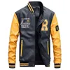 Kurtki męskie Skórzana kurtka Bomber Mężczyźni Baseball Biker Pu Płaszcz Faux Pilot Varsity Fleece College Top Czarny Slim Fit Motocykl