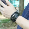 Vintage Gothic Punk Skull Metal Multilayer Leather Beaded Strands Armband Mannen Charme Armbanden Arm Sieraden