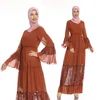 Vestidos casuais festa elegante laço retalhos chiffon muçulmano abaya mulheres manga comprida árabe kaftan maxi vestido (não inclui hijab)