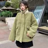 Zima Znosić Faux Wool Fur Kurtka Kobiety Luźne Streetwear Ciepłe Casual Oversize Coat Moda Kobieta Gruby Stojak Kołnierz Płaszcz 210531