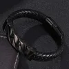 Bracciale toggle in vera pelle con ciondolo a catena in acciaio inossidabile stile punk da uomo cool