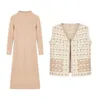 Vintage elegante dois pedaços conjuntos roupas mulheres tricô longo vestido e veste ternos senhoras inseto outono inverno 2 pcs 210518