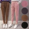 Elastico in vita rosa harem casual pantaloni neri donne velluto a coste autunno inverno pantaloni coreani taglie forti 7287 50 210417