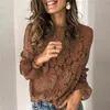 Foridol sexy hollow out lace tops shirt women autumn winter flower embriodery tops ladies long sleeve tops plus size 210415
