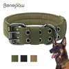 ベンポー耐久の戦術的な犬の襟調節可能な頑丈な軍事訓練ペットカラーミディアム大犬魔法ステッカーIDパネル210729