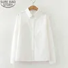 Office Ladies Blouse with Pocket Solid White Shirts Women Long Sleeve Bottoming Shirt Loose Turn-down Collar Button Blusas 12403 210417