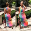 Kobiety Sukienki Echoine Tie Dye Drukuj Sexy Długa Dress Backless Bandaża Maxi Suknie Bez Rękawów Vintge Vestidos Beach Party Club Outfis Sundress